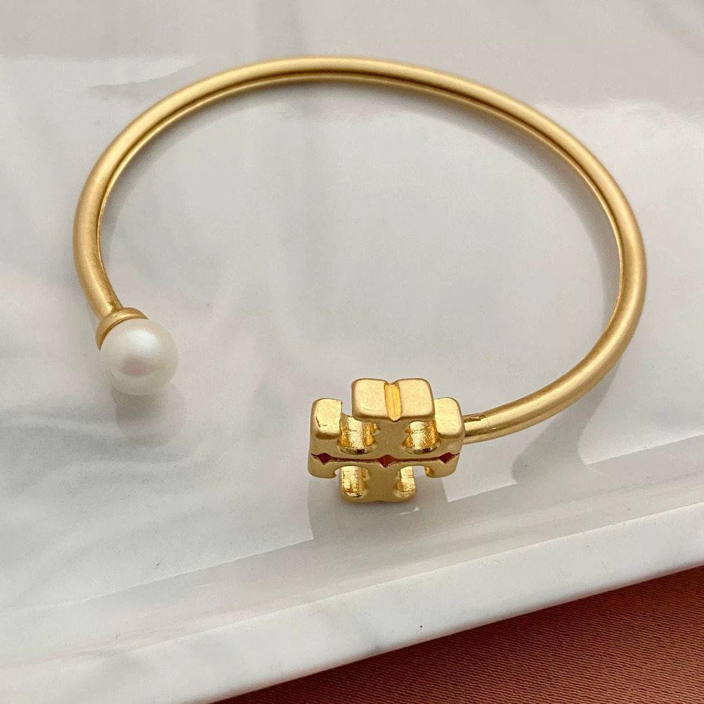Tory Burch Pearl Inlaid Letter Bracelet Metal